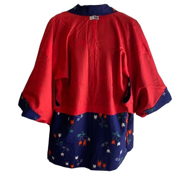 Vtg AI Kimono Jacket Womens Medium Navy Blue Red Floral Print Yukata Robe Japan - Picture 8 of 9